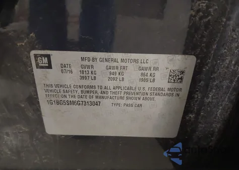 2016 Chevrolet Cruze Premier Auto z USA, uszkodzony, nr VIN 1G1BG5SM6G7313047